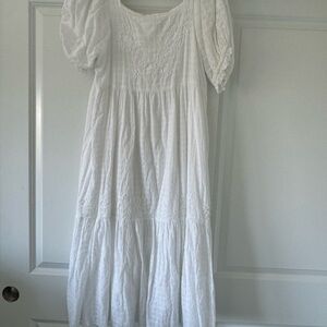 White Embroidered Casual Womens Dress